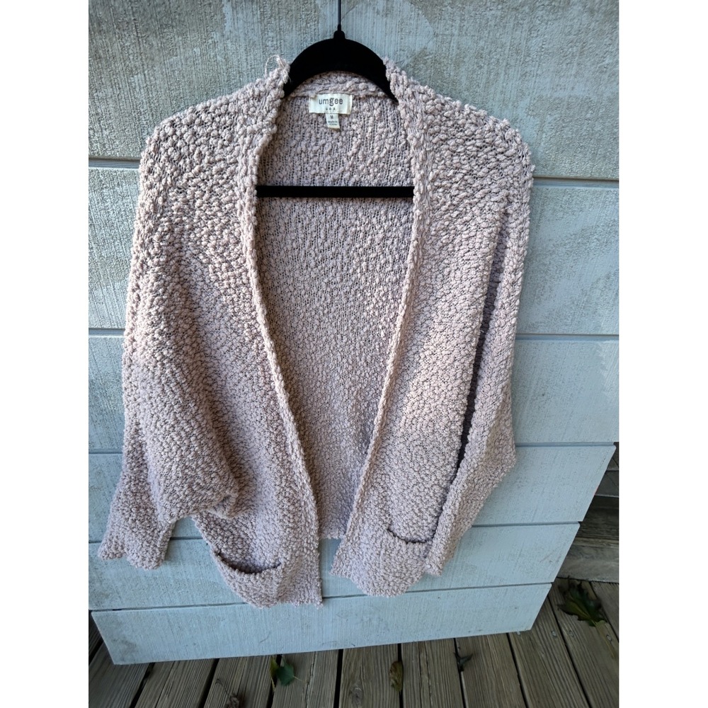 Umgee Cardigan Polyester Popcorn Knit Open Front Dolman Sleeve Mauve Boho Chic